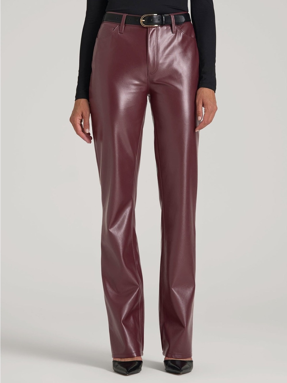 American Tall True Touch Leather Straight Leg Pants Tall Women Sz 32/35 Burgundy
